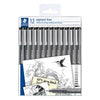 Staedtler - Fineliner Pigment 308 schwarz Set mit 12 Breiten | 10 Stück