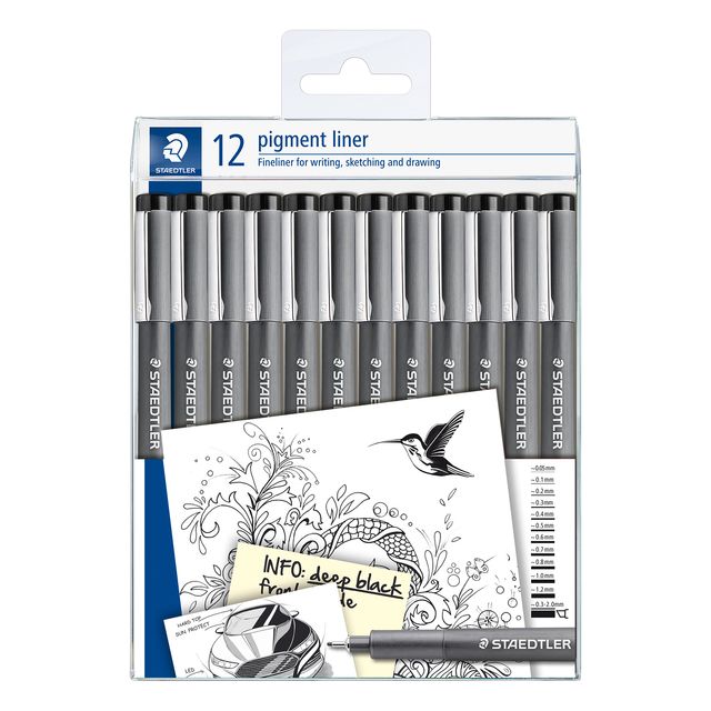 Staedtler - Fineliner Pigment 308 noir lot de 12 largeurs