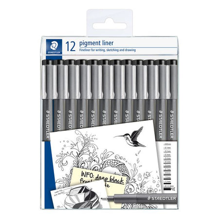 Staedtler - Fineliner Pigment 308 negro juego de 12 anchos | 10 piezas