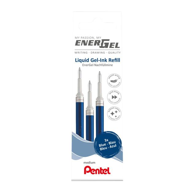 Pentel -  Gelschrijvervulling LR7 Energel medium blauw set à 3 stuks