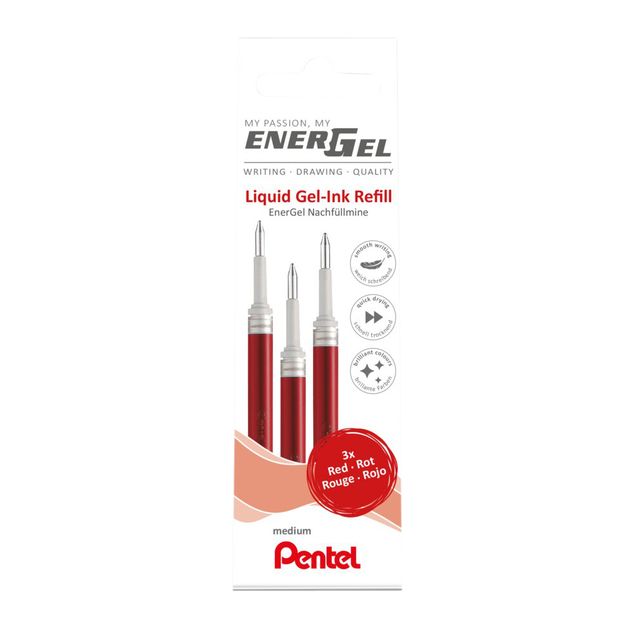 Pentel -  Gelschrijvervulling LR7 Energel medium rood set à 3 stuks