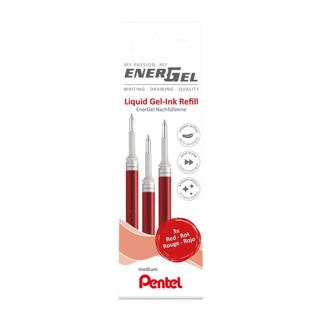 Pentel - Gelschrijvervulling LR7 Energel 0.4mm rood  set à 3 stuks