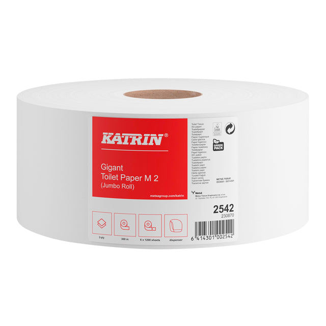 Katrin - Papier de toilette Katrin Jumbo 2 -LAAGS blanc 1200vel | Box a 6 rouleau