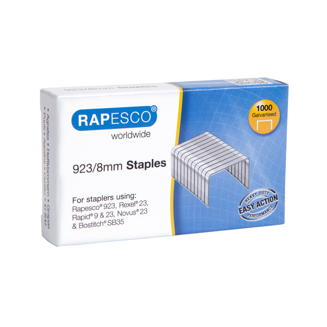 Rapesco - Staples 923/8 (23 type) Verzi 1000st | Box A 1000 Piece | 10 morceaux