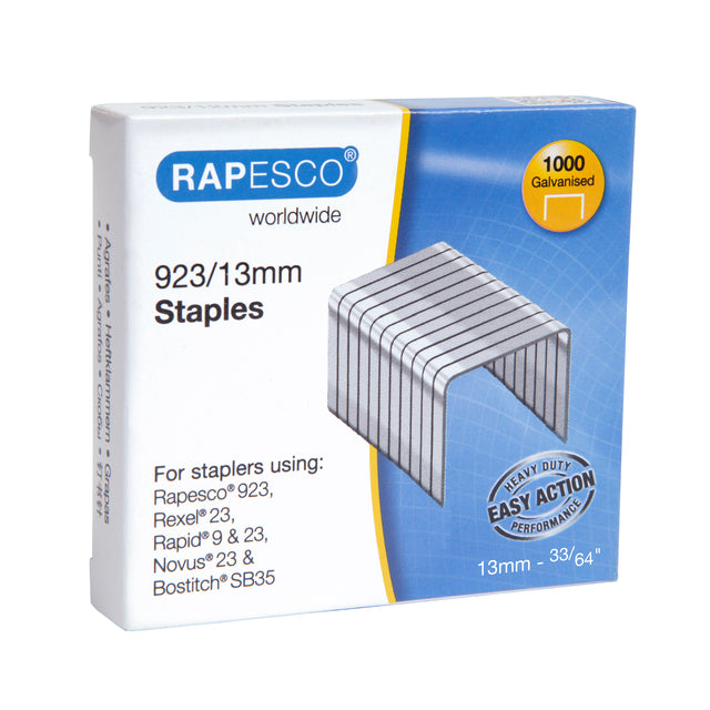Rapesco - Heftklammern Heavy Duty 923 13mm 1000 Stück Silber | 10 Stück