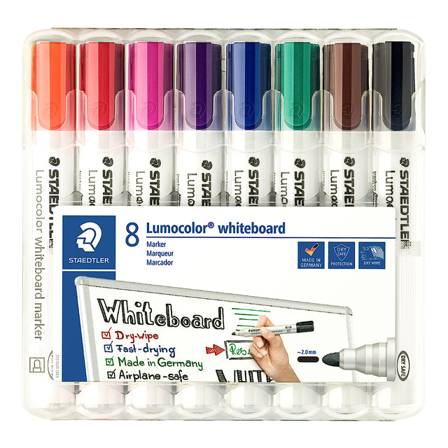 Staedtler - Pennarello per lavagna bianca Lumocolor 351 set da 8 pezzi assortiti