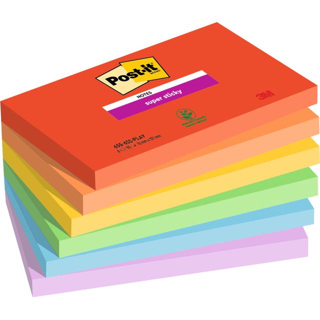 Post-it - Memoblok 655 Super Sticky 76X127mm PLAY | 12 stuks