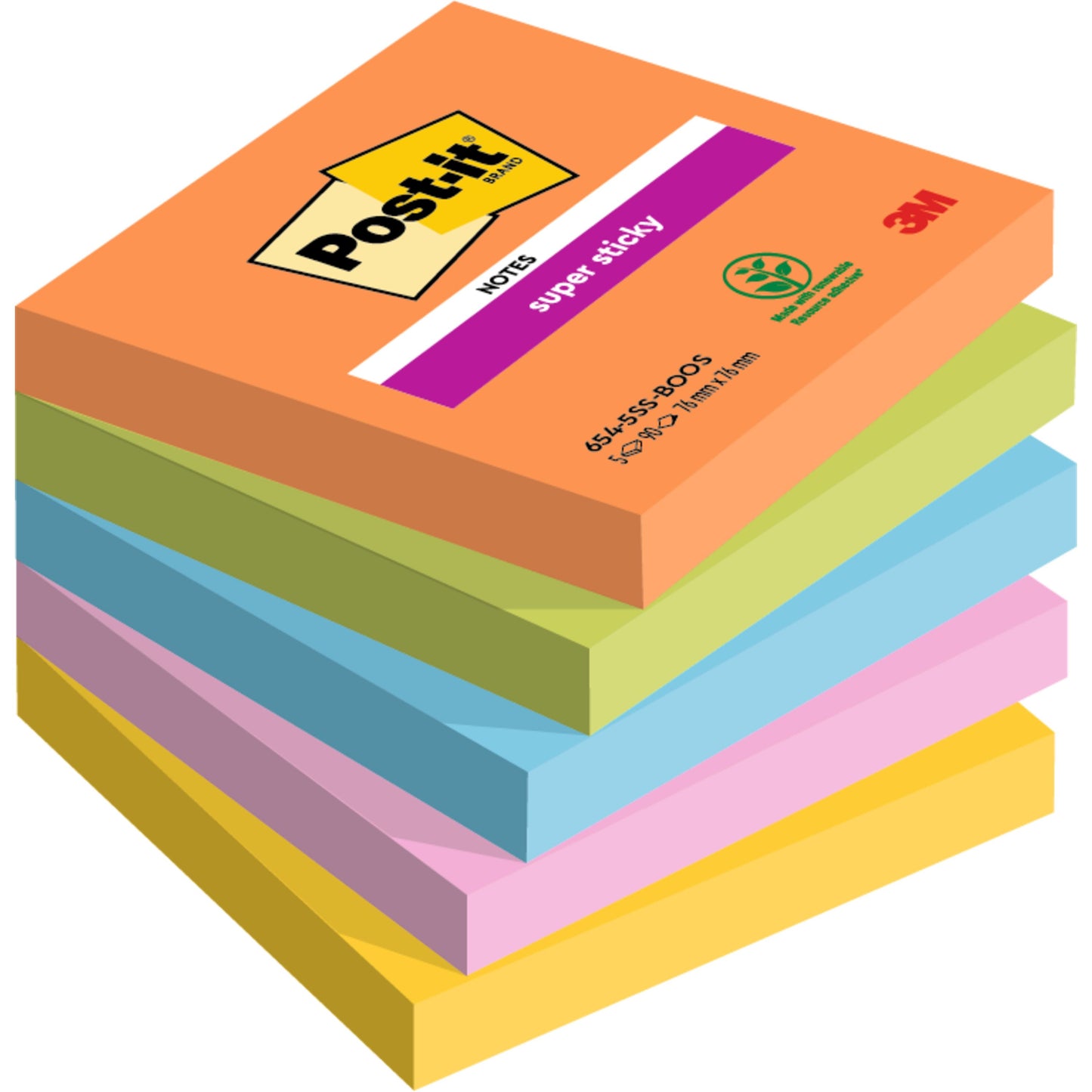 Post-it -  Memoblok  654 super sticky 76x76mm boost | 12 stuks