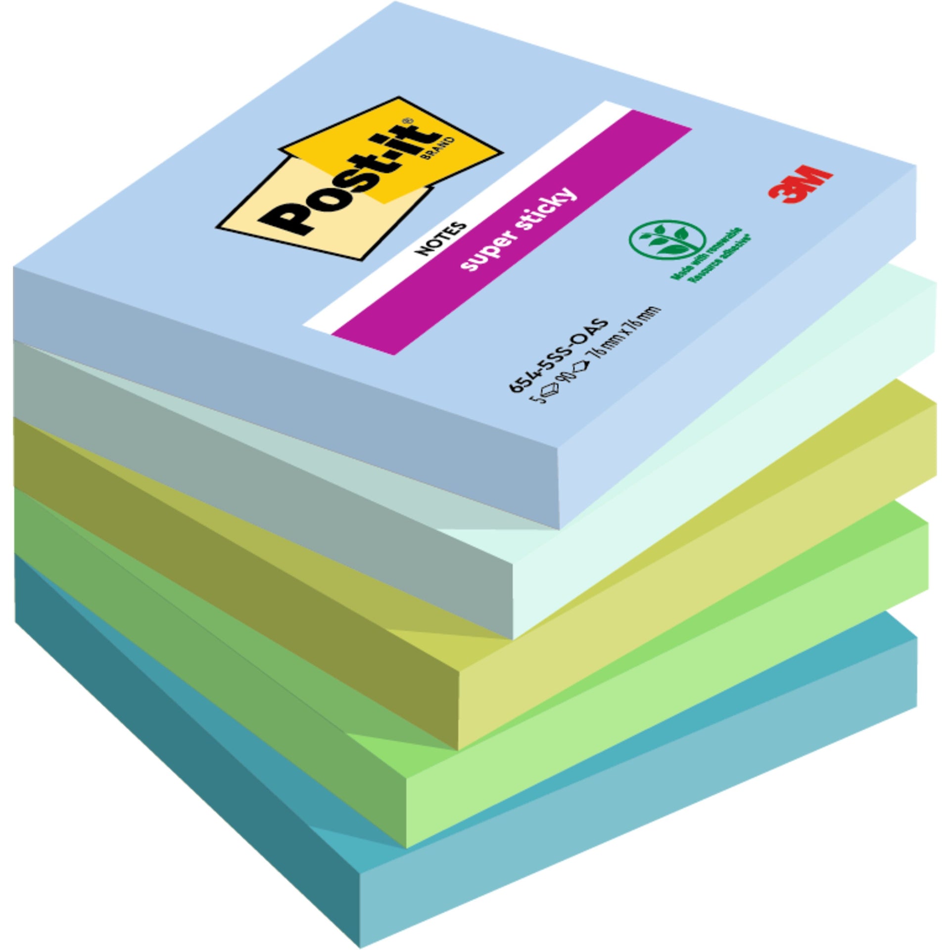 Post-it -  Memoblok  654 super sticky 76x76mm oasis | 12 stuks