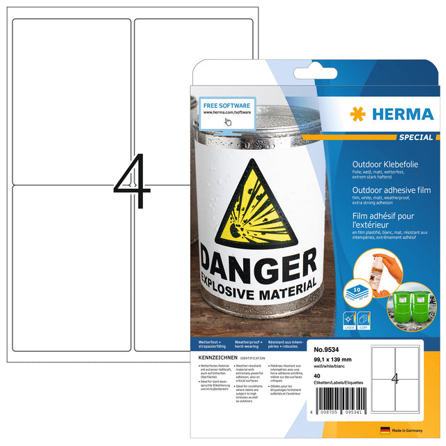 HERMA - Etiquette 9534 99,1x139mm résistant aux intempéries blanc 40 pièces