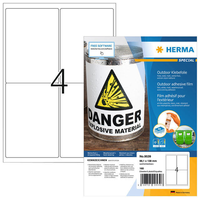 HERMA - HERMA 9539 Étiquette 99.1x139mm Foil météo WT | Pack de 40 draps