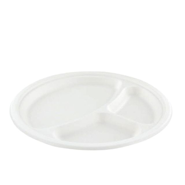 Quantore - Assiette 260mm 3 compartiments canne à sucre sans PS blanc 50 pièces