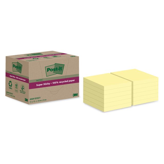 Post-it-memoklok 3m post-it 654 RSS12CY 76x76mm jaune | Box a 12 pièces