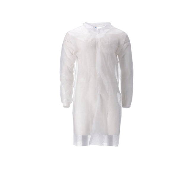 CMT - Chaqueta de visitante M botones automáticos no tejidos 104cm largo PP blanco 100 piezas