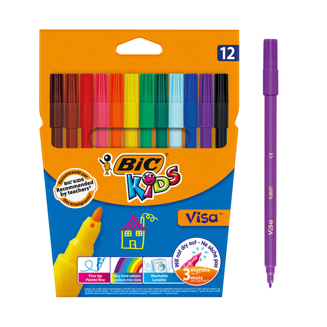 BIC Kids - Penne per colorare Kids Visa astuccio fine assortito da 12 pezzi