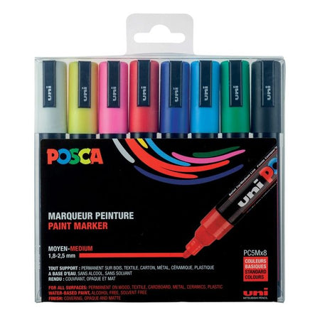 Posca - Pennarello Uni PC-5M, 1,8 2,5 mm, confezione da 8 pezzi nei colori base