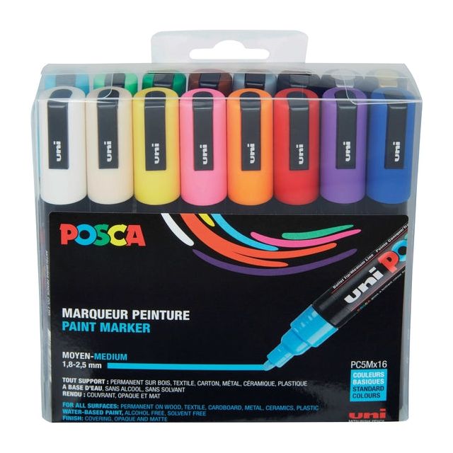 Posca - paintmarker PC-5M, etui met 16 stuks in geassorteerde kleuren