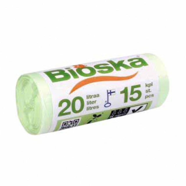 Bioska - Bolsa de basura almidón 42x50cm 20 litros verde rollo de 15 piezas