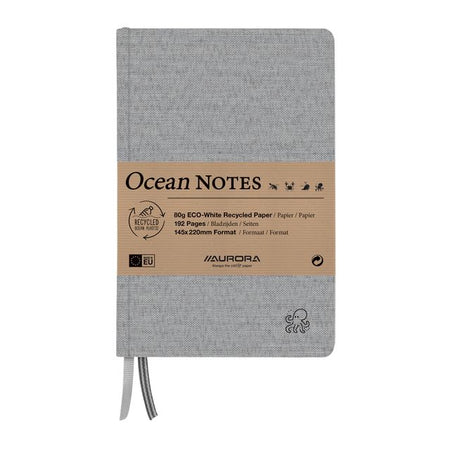 Aurora - Quaderno Oceano A5 192 pagine linea 80gr copertina struttura lino grigio | 4 pezzi