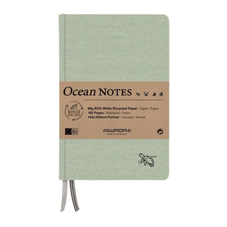 Aurora - Quaderno Oceano A5 192 pagine linea 80gr copertina struttura lino verde | 4 pezzi