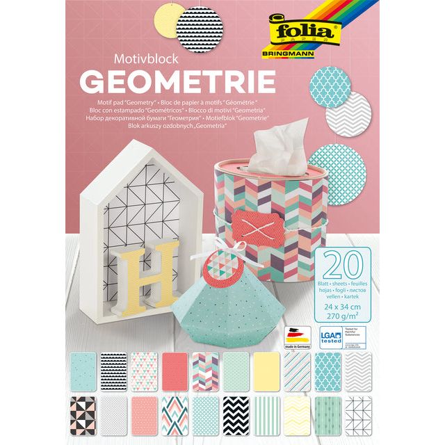 Folia - Folia Motiv Paper Geometrie ft 24 x 34 cm, Block mit 20 Blättern