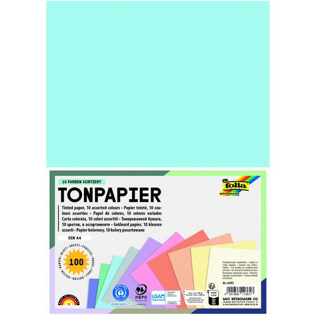 Folia - Folia colored Drawing Paper Pastel, Ft A4, 100 feuilles de combinaison en 10 couleurs assorties