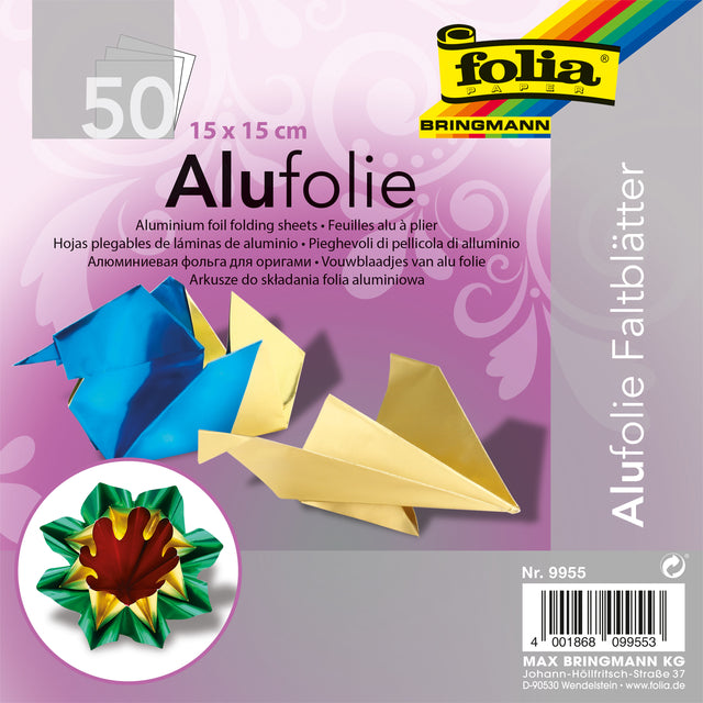 Papel Folia - Hojas plegables Folia 15x15cm 50 hojas de papel de aluminio colores surtidos