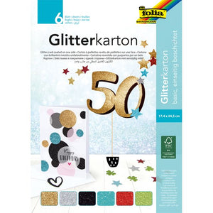 Folia Paper -  Glitterkarton folia 174x245mm 6vel basis assorti