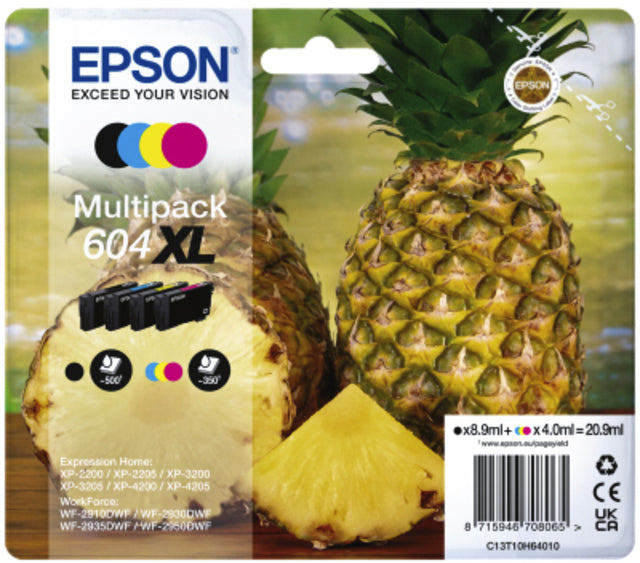 Epson - Inkcartridge Epson 604XL T10H64 Schwarz + 3 Farben | Multipack ein 4 -Stück