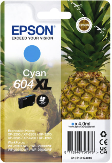 Epson - inktcartridge 604 XL, 350 pagina's, OEM C13T10H24010, cyaan