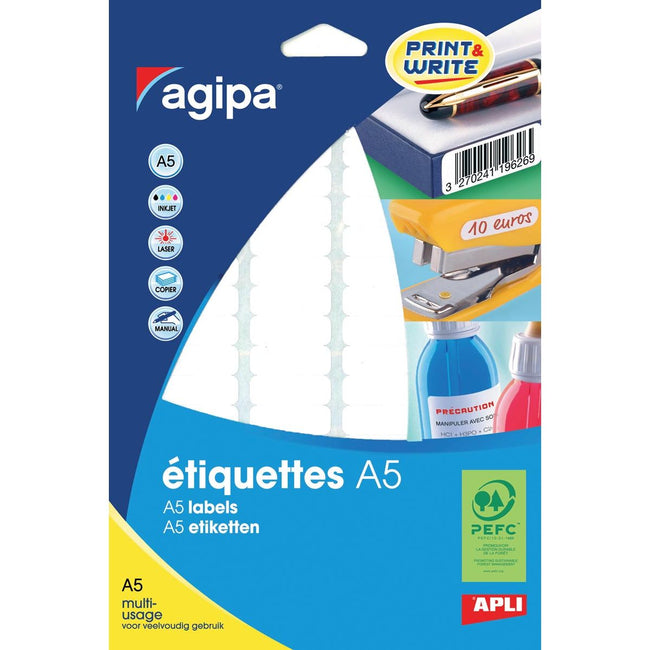 Agipa - etichette bianche Stampa Scrivi ft 56 x 34 mm (l x h), 192 pezzi, 12 per foglio