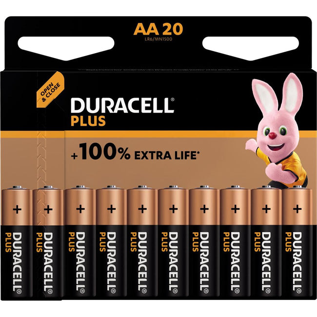 Duracell - Batterie plus 100% AA, cloque de 20 pièces