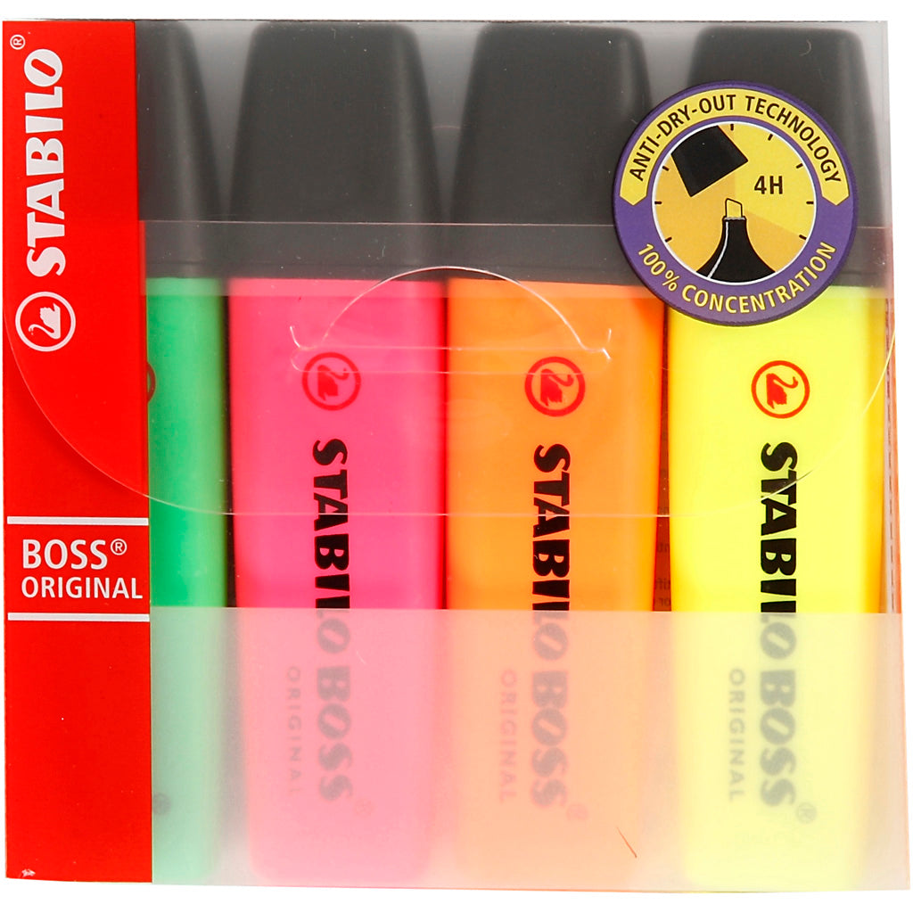 STABILO BOSS ORIGINAL, markeerstift, etui met 4 kleuren