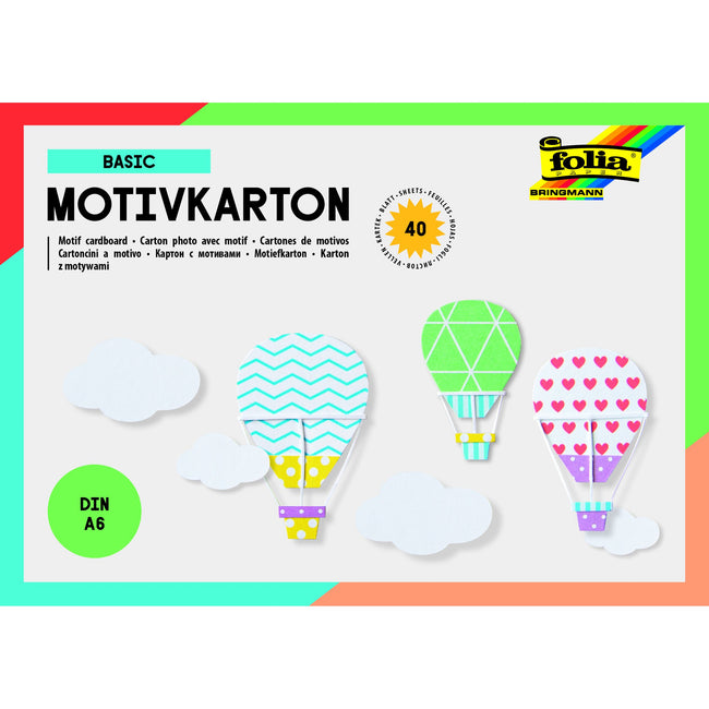 Folia Paper -  Fotokarton Folia A6 40vel met basisdesigns assorti