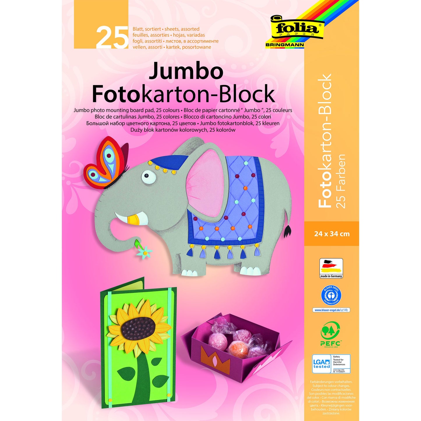 Folia Paper - Carton photo Folia 2 faces 24x35cm 300gr 25 feuilles assorties | 5 pièces