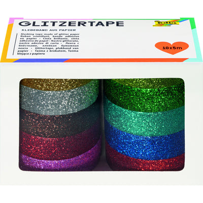 Folia Paper -  Plakband folia glitter 5mx15mm 10 stuks 10 kleuren