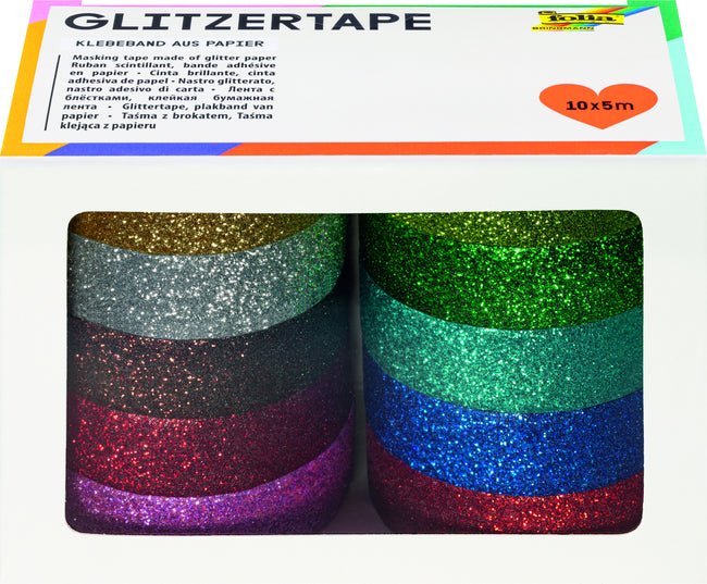 Folia Paper - Nastro adesivo Folia glitter 5mx15mm 10 pezzi 10 colori | 6 pezzi