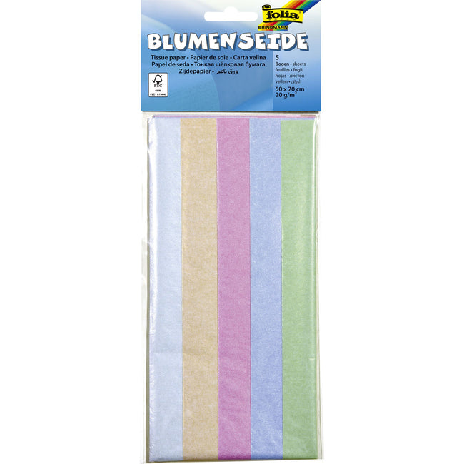Folia Paper - Silk tissue paper Folia 50x70cm 20gr iridescent assorted 5 sheets
