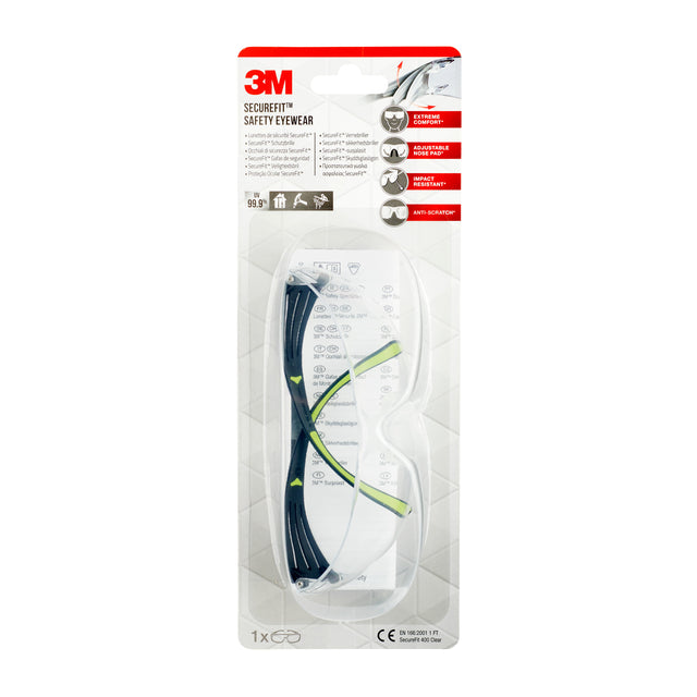 3M - 3M SecureFit 400 Lunettes de sécurité Clear SF400C | 1 pièce | 6 morceaux