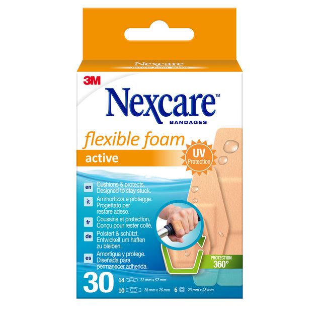 NexCare - aktive flexible Schaumstoffpflaster 30 Verpackung | Sich ein 30 -Stück schnappen