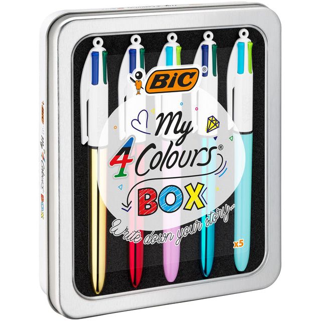 BIC - Ballpen Bic 4 Colors My Bic en Blik M Assorti | Tin un 5 pièces | 20 morceaux