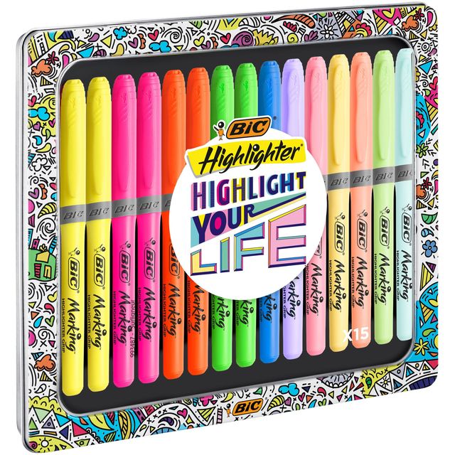 BIC -  Markeerstift  highlight your life in blik ass | 10 stuks
