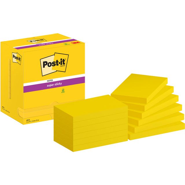 Post-it-memoklok 3m Post-it 655S 76x127mm ss néongeel | Box a 12 pièces