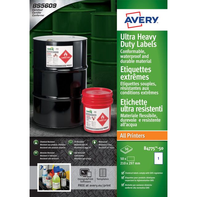 Avery - Label Avery B4775-50 210x297mm PE White 50st