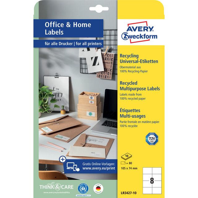 Avery Zweckform - Label Avery LR3427-10 105x74 mm recyclé blanc 80st | Pack de 10 feuilles