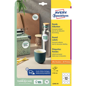 Avery Zweckform -  Etiket avery l3416-10 rond 60mm wit 120st