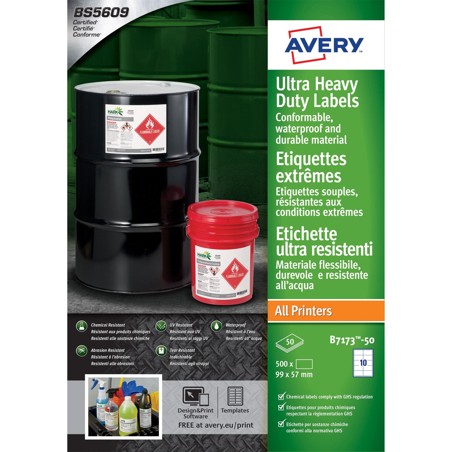 Avery -  Etiket  b7173-50 99x57mm polyester wit 500st | 5 stuks