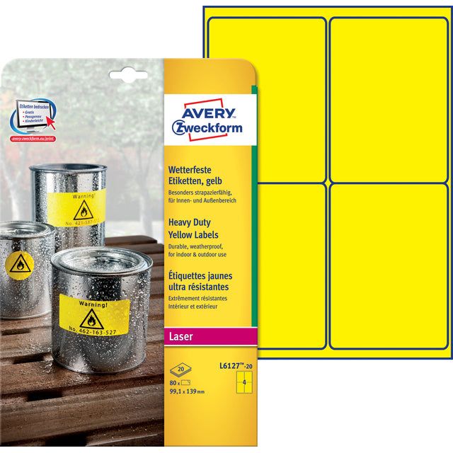 Avery Zweckform - Etiket avery l6127-20 99.1x139mm geel 80 stuks