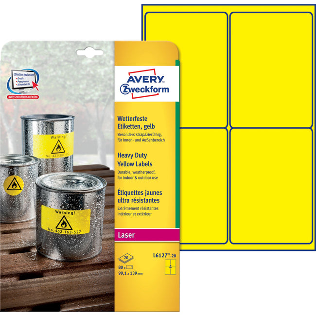 Avery Zweckform - Étiquette Zweckform L6127-20 99,1x139mm jaune 80 pièces