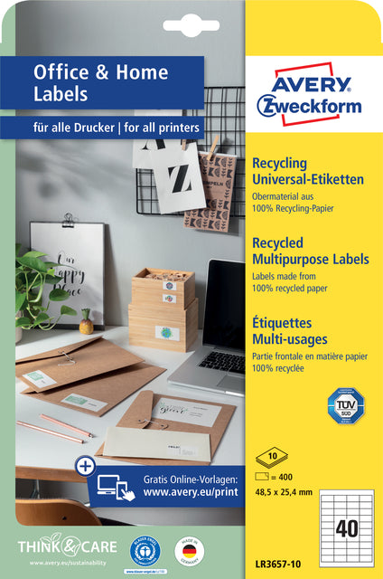 Avery Zweckform - Etichetta Zweckform LR3657-10 48.5x25.4mm riciclata bianca 400 pezzi